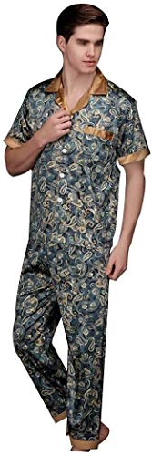 Pijama para hombre con textura de dragón de seda de hielo de primavera y verano de manga corta para hombre de satén fino para uso doméstico suave y cerrado (color: azul oscuro, tamaño: 3XL)