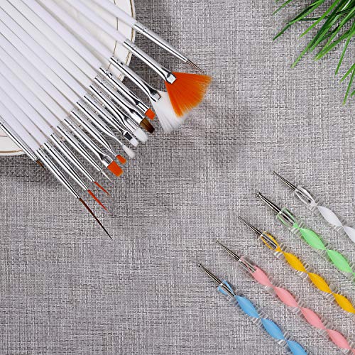 Pinceles para Uñas Acrilicas Profesional Nail Art Cepillo Manicura de Pinceles para Diseño de Uñas 15 pz Blanco Pinceles 5 pz Pluma Taladro