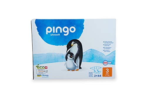Pingo - Pañales Talla 3 Midi - 2 paquetes de 44 unidades- 4-9 kg -Pañales para bebé - Anti-alergénicos sin perfume - Máxima Absorción - Pañales ecológicos - Pieles sensibles - Color Blanco