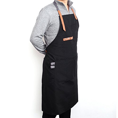 Pinji Delantal de Lona Profesional con Bolsillos sin Mangas para Cocina Restaurante Bar Barbacoa