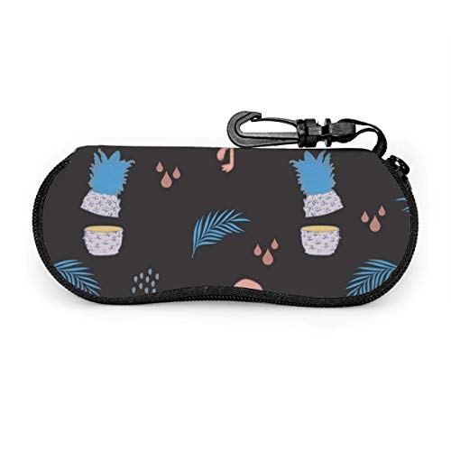 Pink Flamingo Blue Leaves Y Piña Funda De Gafas Funda Portátil Caja Para Gafas De Sol Gafas Duro Caso Con Cremallera Con Mosquetón Para Hombres Mujeres