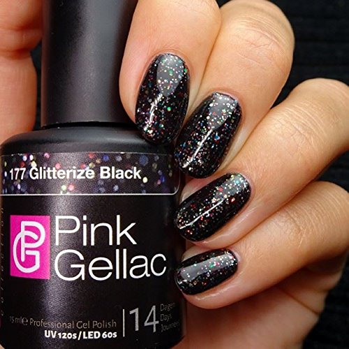PINK Gellac color 177 Negro Glitterize Black esmalte pintauñas 15ml gel permanente 14 días