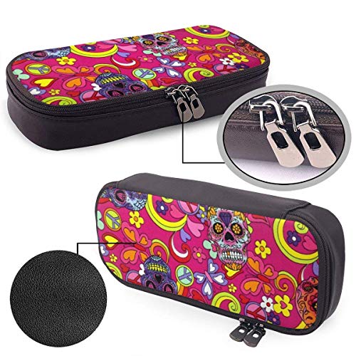 Pink Hippy Sugar Skulls Mariposas Estuche para lápices de gran capacidad, estuche para bolígrafos, organizador de papelería de almacenamiento grande, para útiles escolares, oficina, universidad