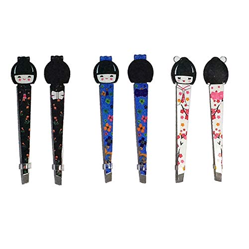 Pinkiou cejas maquillaje pinzas Pinzas para depilación Set Japanese Geisha Style para niñas (paquete de 6)