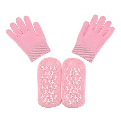 Pinkiou Soften SPA Gel Hidratante guantes y calcetines para hidratar el cuidado de la piel agrietada (Rosa)