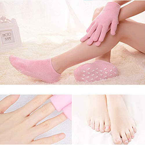 Pinkiou Soften SPA Gel Hidratante guantes y calcetines para hidratar el cuidado de la piel agrietada (Rosa)