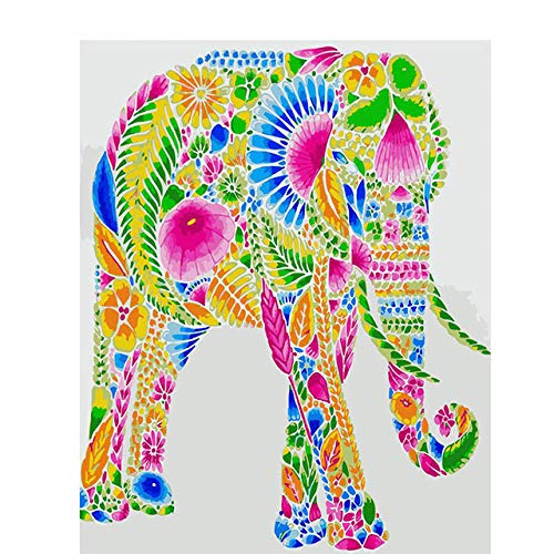 Pintar por Numeros Adultos Niños Estatua Pintada Pintura Al Óleo DIY Lienzo Pintura por Números Kits Decoración De Pared Regalos 40X50Cm -Elefante(Sin Marco)