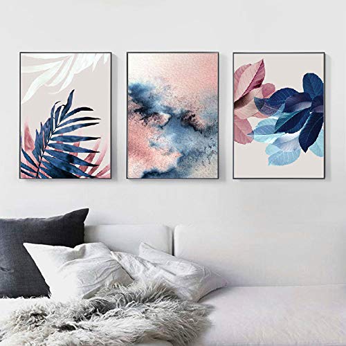 Pintura abstracta de la acuarela Pintura de la lona Colorete en polvo Decoración tropical Carteles e impresiones en pinturas murales 60x80cm