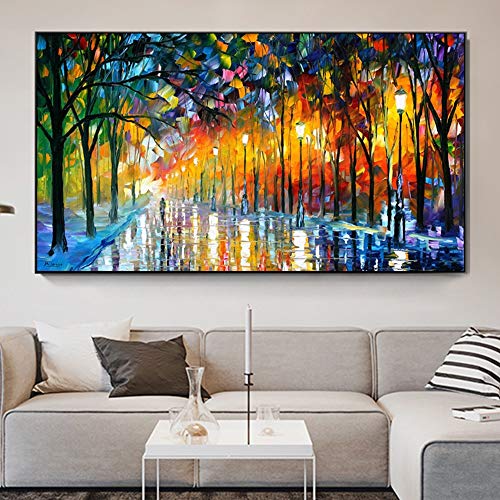 Pintura al óleo abstracta del paisaje de la calle del parque en carteles de la lona e impresiones imagen impresionista para la decoración de la sala de estar A5 70x100cm