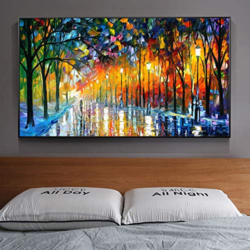 Pintura al óleo abstracta del paisaje de la calle del parque en carteles de la lona e impresiones imagen impresionista para la decoración de la sala de estar A5 70x100cm