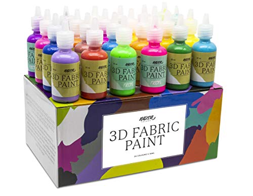 Pintura Textil 3D Nazca – Set 20 Colores + 4 Neón x 30ml – Pintura Permanente Perfecta para Pintar con Relieve sobre Tela, Ropa, Camisetas, Cerámica, Madera, Piedra o Cualquier Superficie