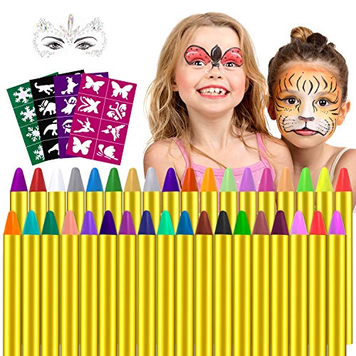 Pinturas Cara,Seguridad no tóxica Pintura Facial para Niños,36 colores Pintura Facial y corporales Crayons de Pintura,Ideal para Carnaval,Cosplay,Fiestas Temáticas - Regalo de Los Niños