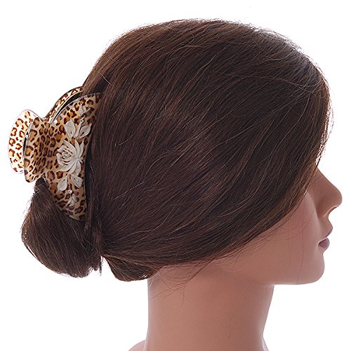 Pinza para el cabello de acrílico con estampado animal en tono dorado (marrón/arena) - 95 mm de largo