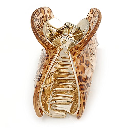 Pinza para el cabello de acrílico con estampado animal en tono dorado (marrón/arena) - 95 mm de largo