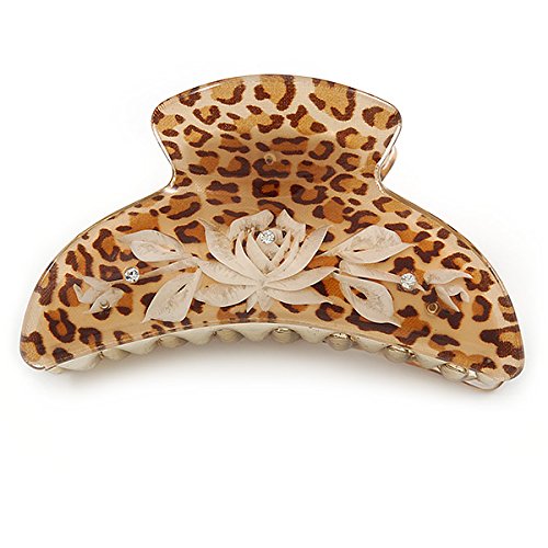 Pinza para el cabello de acrílico con estampado animal en tono dorado (marrón/arena) - 95 mm de largo