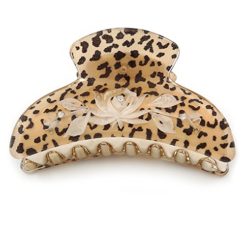 Pinza para el cabello de acrílico con estampado animal en tono dorado (negro/arena) - 95 mm de largo