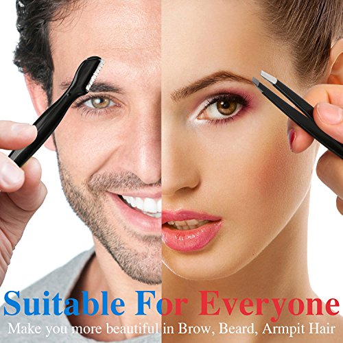 Pinzas cejas, Muscccm Pinzas Cejas Profesional 3 Piezas con Punta Inclinada, Punta Plana y Puntas Acentuadas - con Maquinilla de Afeitar para Cejas y Plantilla para Modelar cejas de 6 Estilos