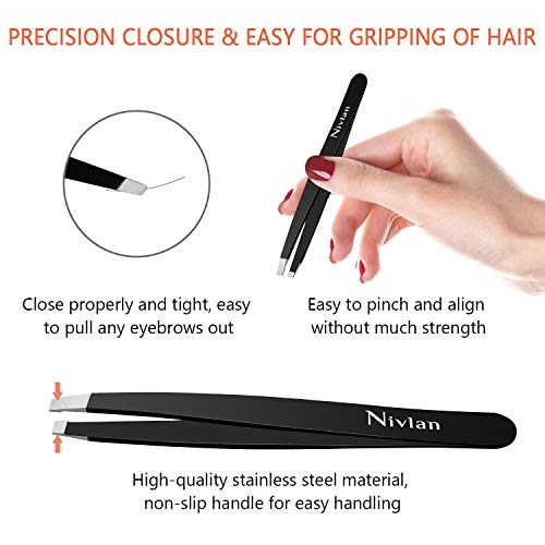 Pinzas de Depilar de Cejas, Nivlan 4 Piezas Pinzas de Precisión Acero Inoxidable Profesional para Depilación de Cejas e Faciales, Herramienta de Belleza Diaria para Mujeres y Hombres (Negro)