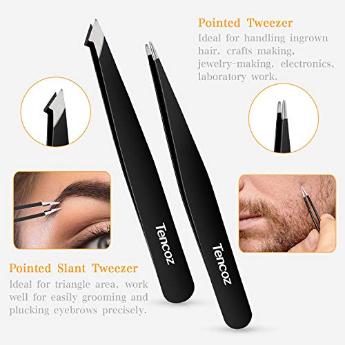Pinzas de Depilar de Cejas, Tencoz 4 Packs Pinzas de Precisión Acero Inoxidable Profesional para Depilación de Cejas, Herramienta de Belleza Diaria para Mujeres y Hombres