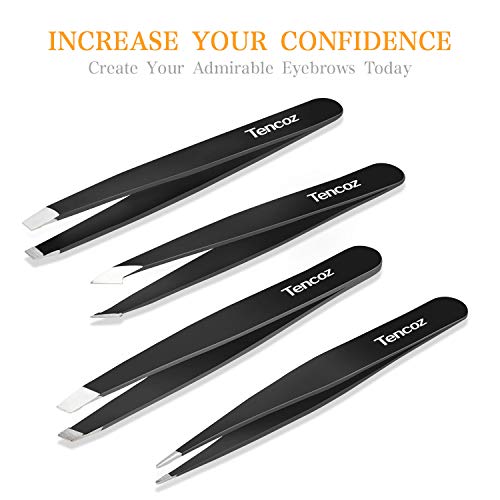 Pinzas de Depilar de Cejas, Tencoz 4 Packs Pinzas de Precisión Acero Inoxidable Profesional para Depilación de Cejas, Herramienta de Belleza Diaria para Mujeres y Hombres