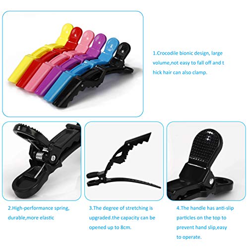 Pinzas de Pelo de Plástico Clips de Cocodrilo de Peluquería Profesional Antideslizante Seccionamiento Pinza de Cabello para Marcar, Peinar, Planchar el Pelo 30 Piezas 6 Colores