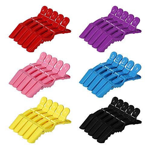 Pinzas de Pelo de Plástico Clips de Cocodrilo de Peluquería Profesional Antideslizante Seccionamiento Pinza de Cabello para Marcar, Peinar, Planchar el Pelo 30 Piezas 6 Colores