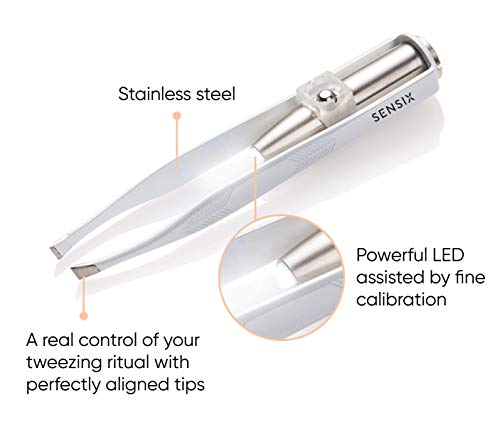 Pinzas Lumi de Sensica: pinzas de precisión con luz LED para una depilación profesional.