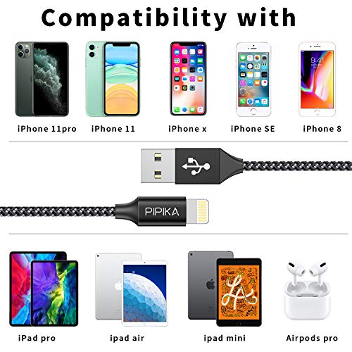 PIPIKA Cable Cargador iPhone, [2pack-1.8M] MFI Cable Lightning Carga Rápida Trenzado de Nylon Cargador iPhone Compatible con iPhone 11 Pro MAX XR XS MAX X 10 8 7 6s 6 Plus 5s 5 SE, iPad,iPod