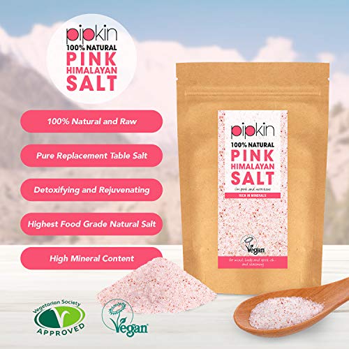 Pipkin 500 g Sal Rosa del Himalaya Natural, Tamaño 0.3-1mm, Alimento Gourmet Premium de Primera Calidad, Cristales de Sal Puros y Sin Refinar, Extraída a Mano