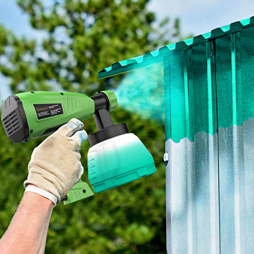 Pistola de pintura, Ginour Pistola de pulverización, Gran capacidad 1300ML, Pintura Eléctrica 800ml/Min, 3 modos de pintar, 4 boquillas de cobre puro, 4 filtros fumigación fina para mejores resultados
