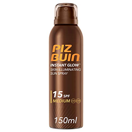 Piz Buin, Protección Solar, Instant Glow Piel Luminosa Spray Solar Iluminador SPF 15 - Protección media, Bote 150 ml