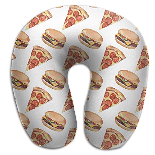 Pizza Burger Pattern Memory Foam Almohada de Viaje Cuello Redondo en Forma de U Soporte para la Cabeza Aliviar la Fatiga Cervical para los Aviones para Dormir Tren y Camping