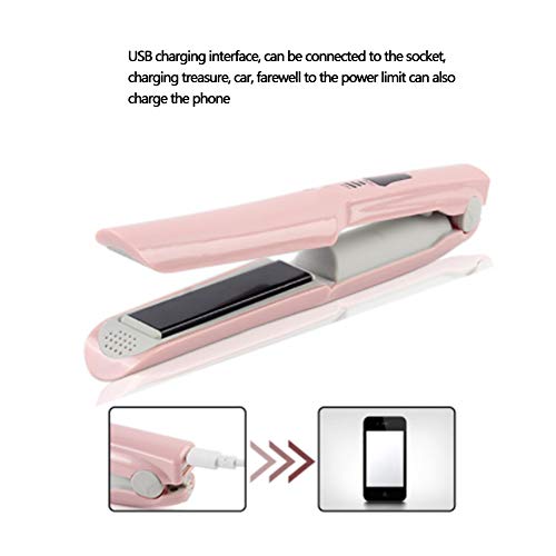 PJDDP Mini Plancha de rizar inalámbrica con energía móvil Recargable para el Cabello Liso portátil Múltiples Funciones Férula eléctrica Rollo Recto de Doble Uso,White