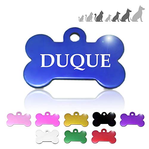 Placa Chapa de identificación Personalizada para Collar Perro Gato Mascota (Azul)
