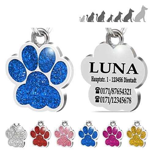 Placa Chapa de identificación Personalizada para Collar Perro Gato Mascota grabada (Azul)