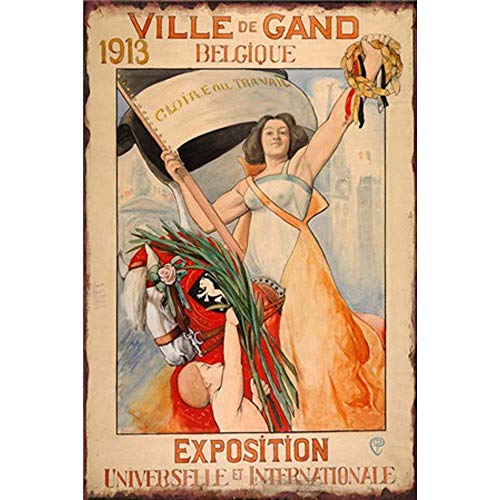 Placa de metal de aluminio con texto en inglés "BIT TINBG Ville De Gand" para pared, estilo retro, 20 x 30 cm