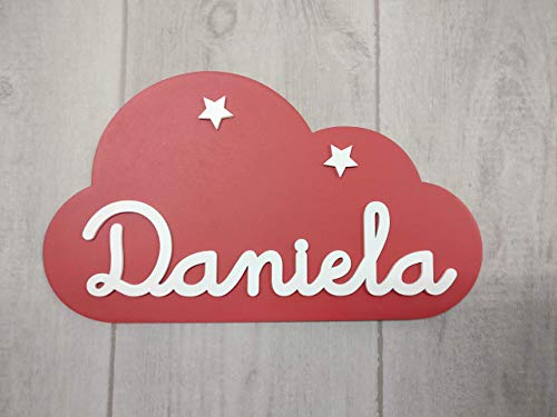 Placa decorativa infantil de madera en forma de nube personalizada con el nombre para niño y niña, regalos originales y únicos, decoraciones de pared o puerta