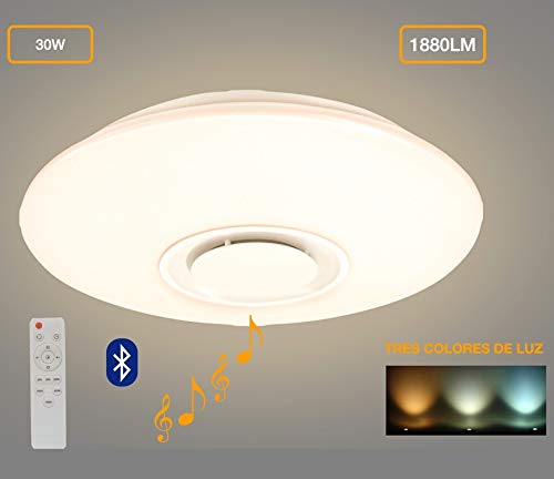 Plafon led de techo Venus Energy Led+ con altavoz bluetooth con control remoto regulable con tres colores de luz 3000k 4500k 6000k 30W 1800Lm para salon, habitacion, dormitorio, cocina,