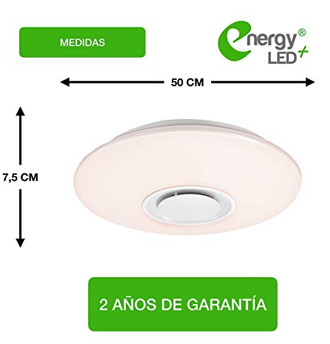 Plafon led de techo Venus Energy Led+ con altavoz bluetooth con control remoto regulable con tres colores de luz 3000k 4500k 6000k 30W 1800Lm para salon, habitacion, dormitorio, cocina,