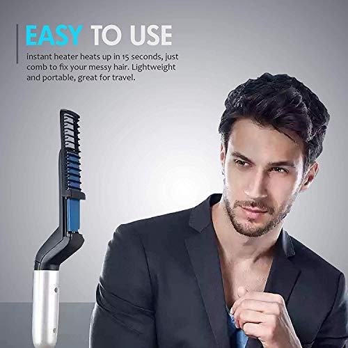Plancha de barba eléctrica para hombres Cutie Academy - Peine de peinado rápido profesional para cabello de barba sin frizz - Control de calefacción iónico de cerámica