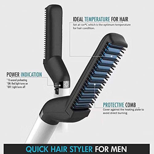 Plancha de barba eléctrica para hombres Cutie Academy - Peine de peinado rápido profesional para cabello de barba sin frizz - Control de calefacción iónico de cerámica