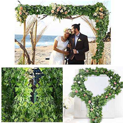 Plantas Hiedra Artificial (24pcsx2m) Hiedra Hojas de Vid Artificial Enredadera Guirnalda Decorativa para Decoración Hogar Escalera Ventana Balcón Valla Jardín Boda Mesa Fiesta Interior y Exterior