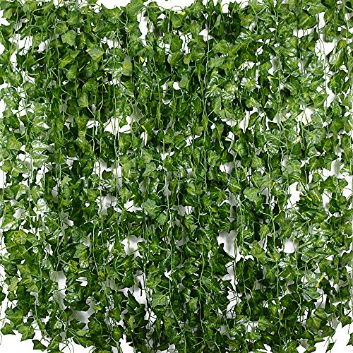 Plantas Hiedra Artificial (24pcsx2m) Hiedra Hojas de Vid Artificial Enredadera Guirnalda Decorativa para Decoración Hogar Escalera Ventana Balcón Valla Jardín Boda Mesa Fiesta Interior y Exterior