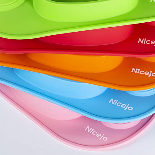 Plato Bebé Con Ventosa - Vajilla de Silicona Alimentaria - Mantel Antideslizante Para Trona - 3 Compartimentos Papilla – Niños 6-18 Meses – Apto Para Lavavajillas Y Microondas (Rosa)