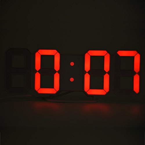 PLEASUR Reloj despertador digital LED, multifunción, grande, 3D, digital, función de repetición, pantalla de 12h/24h (rojo)