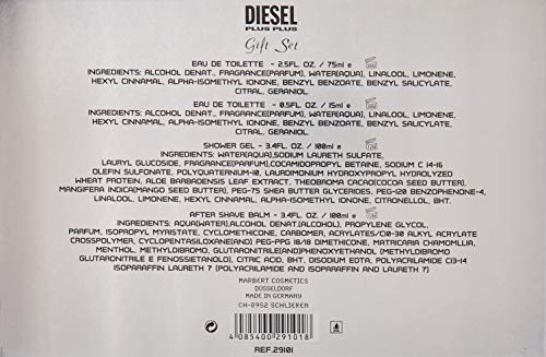 Plus Plus Masculine by Diesel Eau de Toilette Spray 75 ml, bálsamo para después del afeitado 100 ml y gel de ducha 100 ml