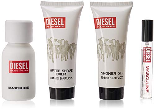 Plus Plus Masculine by Diesel Eau de Toilette Spray 75 ml, bálsamo para después del afeitado 100 ml y gel de ducha 100 ml