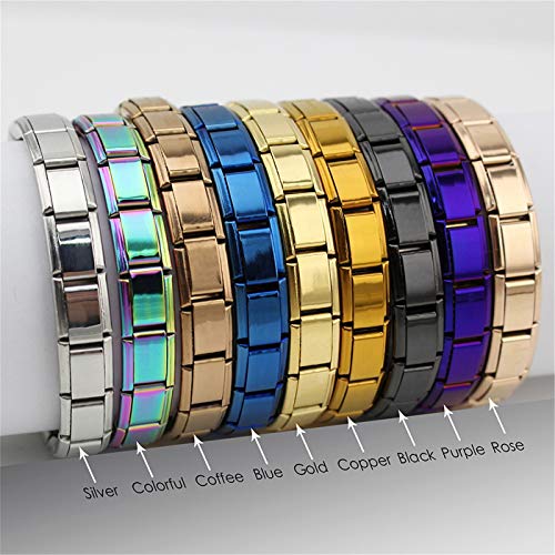 PmseK Pulsera de Moda,Pulsera de Curación Luxury Women's Jewelry 9Mm Width Itanlian Elastic Charm Bracelet Silver Stainless Steel Bangle ST-Silver Copper