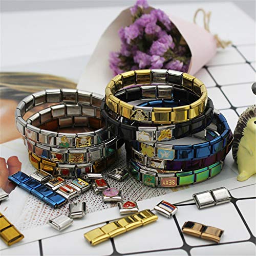 PmseK Pulsera de Moda,Pulsera de Curación Luxury Women's Jewelry 9Mm Width Itanlian Elastic Charm Bracelet Silver Stainless Steel Bangle ST-Silver Copper