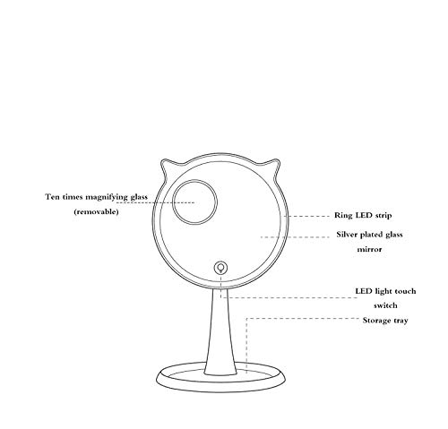 Pn&cc Espejo de Maquillaje de LED, función Inteligente de Carga por USB del Armario de Base táctil 10X tocador/Amante/Madre/Novia, White